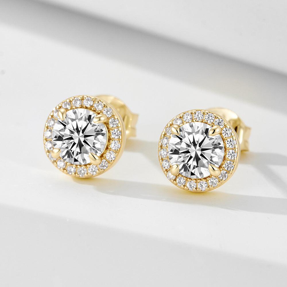 Pavé Round Stud Earrings — Gold