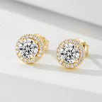 Pavé Round Stud Earrings — Gold