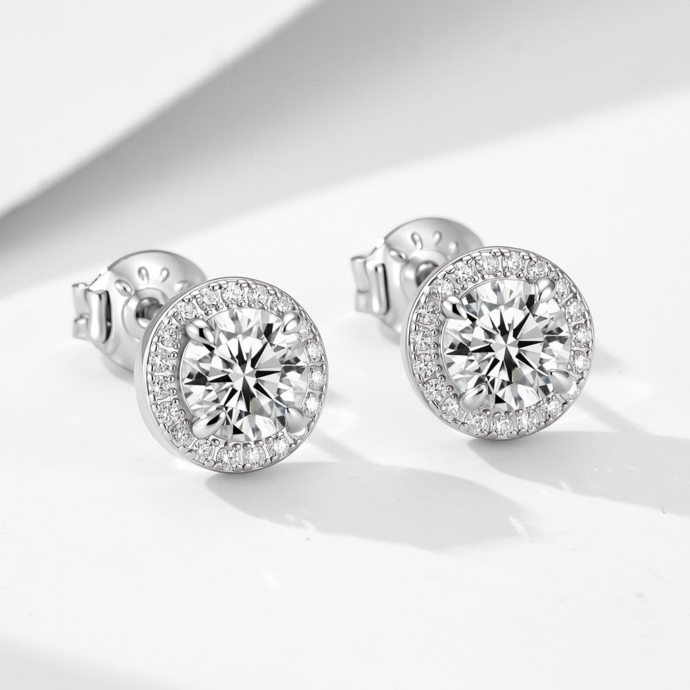 Pavé Round Stud Earrings — Silver