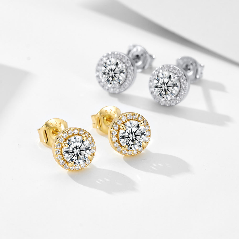 Pavé Round Stud Earrings — Silver