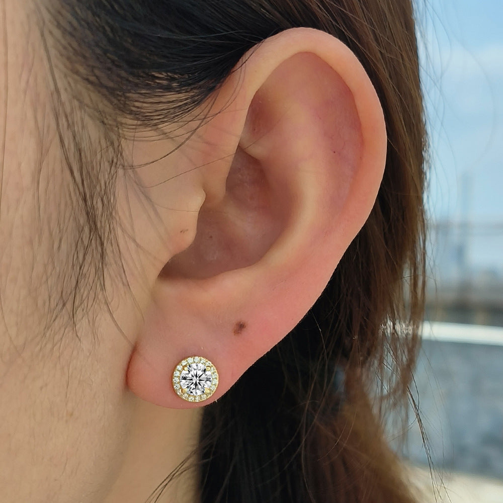 Pavé Round Stud Earrings — Silver