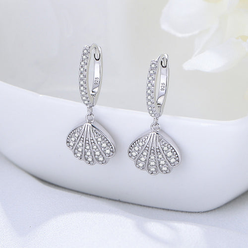 Fan-shaped cubic zirconia earrings in silver-tone 02