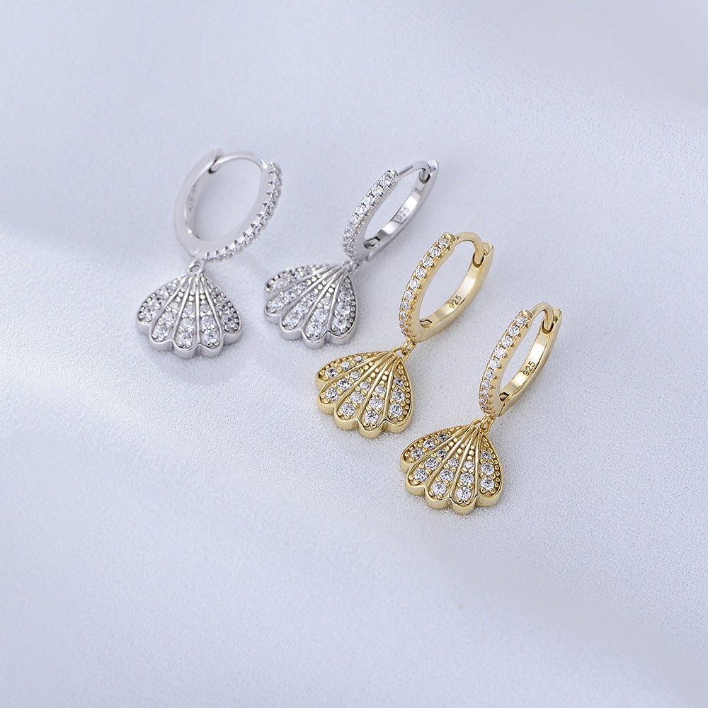 Fan-shaped cubic zirconia earrings in silver-tone 03