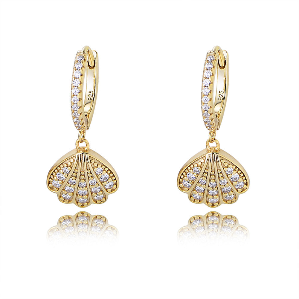 Fan-shaped cubic zirconia earrings in silver-tone 05