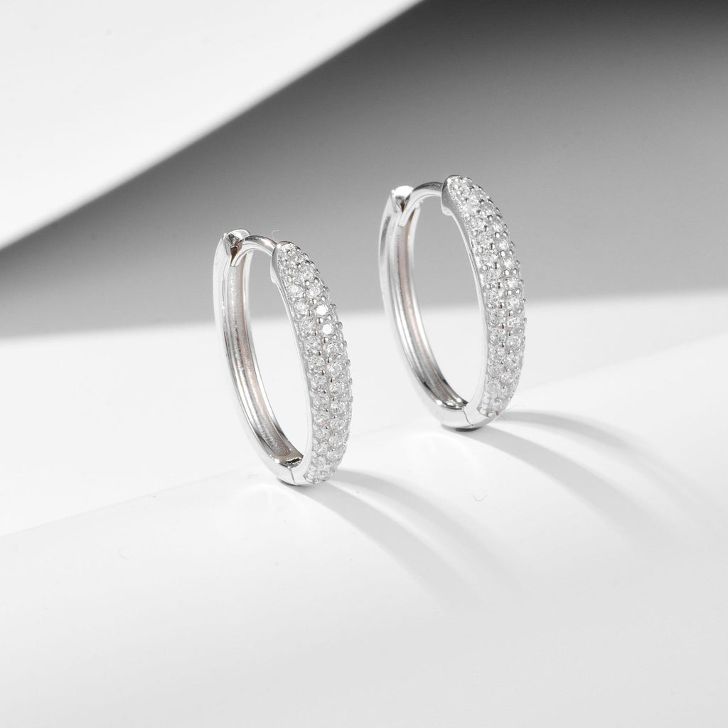 Pavé cubic zirconia circle earrings in silver-tone 02