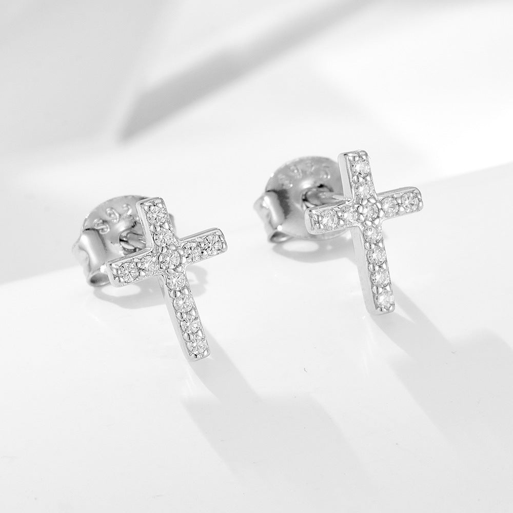 Pavé Cross Stud Earrings – image 2