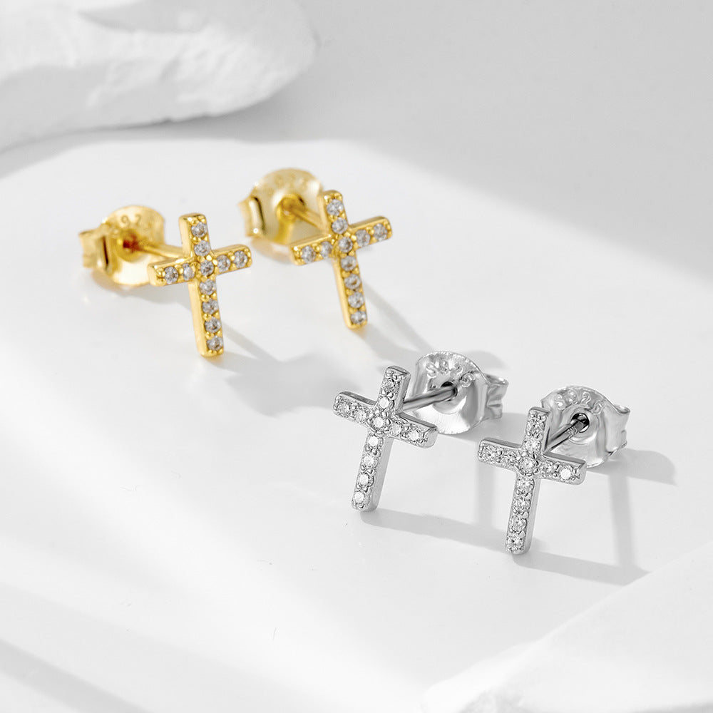 Pavé Cross Stud Earrings – image 3