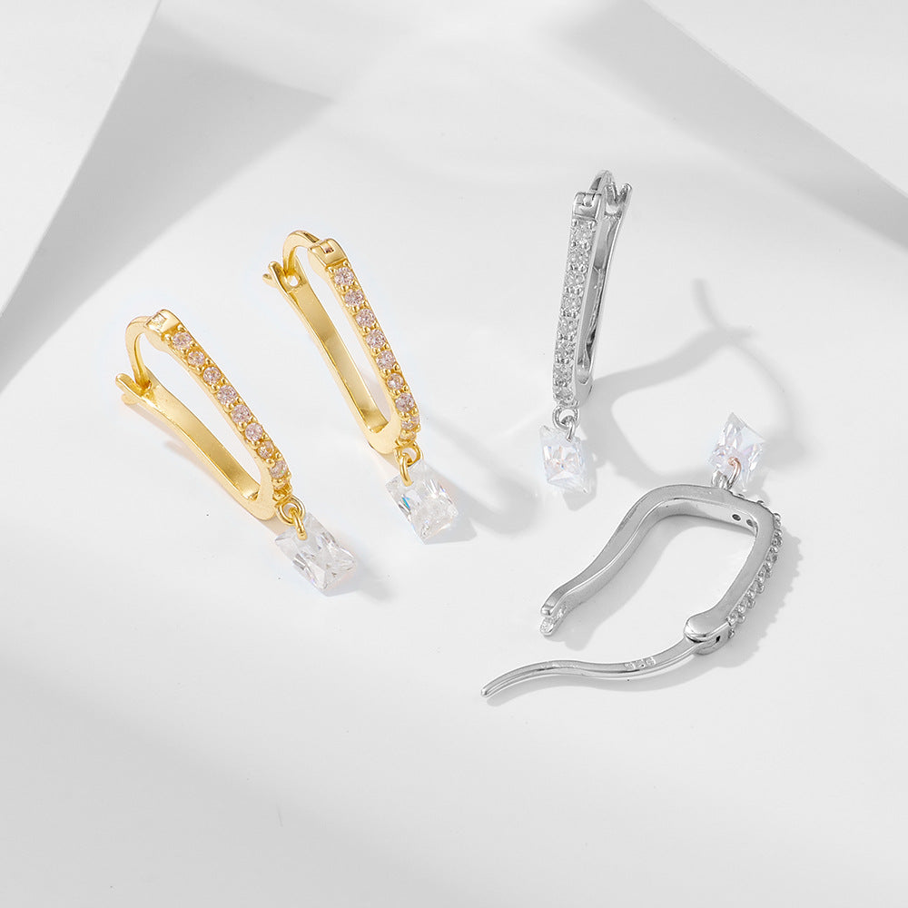 U-Shaped Pavé Huggie Earrings – image 3